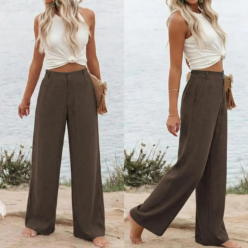 Tanming Womens Cotton Linen Pants Casual Wide Leg Summer Trousers