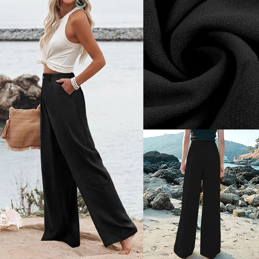 Tanming Womens Cotton Linen Pants Casual Wide Leg Summer Trousers